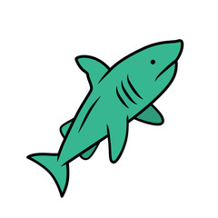 Shark blue color icon. Dangerous ocean predator. Swimming large fish. Underwater aquatic animal, ocean wildlife. Marine fauna. Floating wild shark in aquarium. Isolated vector illustration