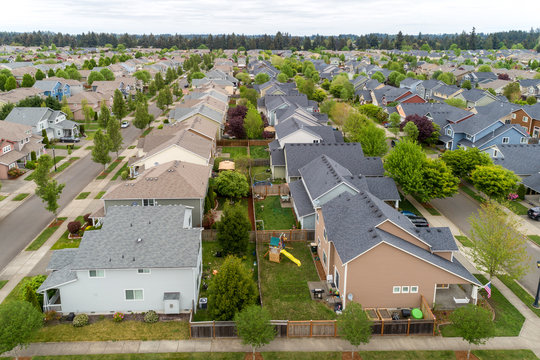 Aerial drone view of urban sprawl