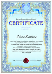 Certificate blank template. Colorful design for award or honor documents.