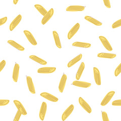 Top view of rigatoni pasta isolated on a white background. Seamless pattern.