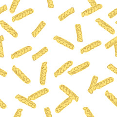 Seamless pattern with fusilli swirl pasta. Isolated over white background.