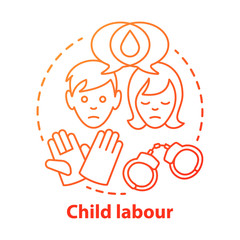 Child labour concept icon. Children exploitation & labor idea thin line illustration. Illegal child work and employment. Kids abuse, maltreatment problem. Vector isolated drawing