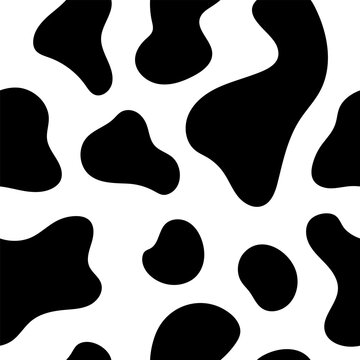 Coww texture. Seamless pattern woth repeated  black and white lactic. Print with spot cow skin. Milk pattern.