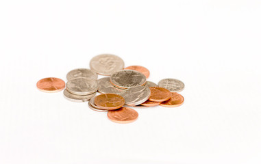 Different coins of USA isolated on the white background