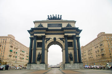 Fototapeta na wymiar Triumphal Arch on Kutuzovsky Avenue in Moscow Russian Federation