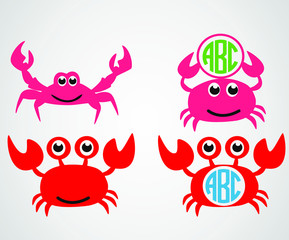 Cute crab set, crab monogram. vector.