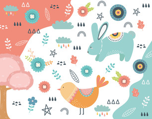 Rabbit and bird cartoon design vector illustration