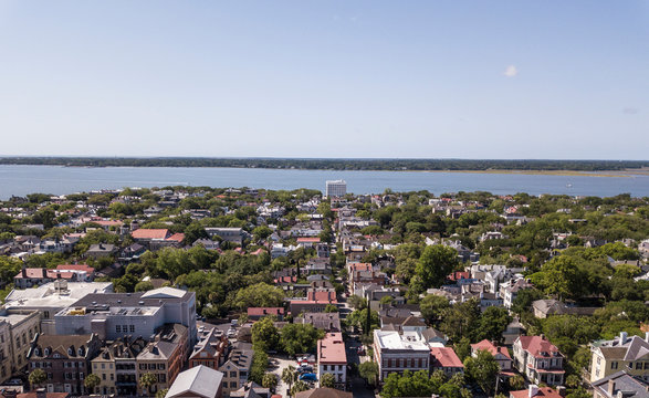 Aerial view of the downtown historic area of Charelston, South Carolina