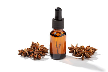 Star anise essential oil isolated on white background