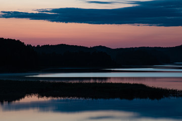 Fototapeta premium summer evening in koreliya sunset river north water panorama view