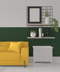 Ideas of green room Geometric Wall Art Paint Design color full style on wooden floor.3D rendering