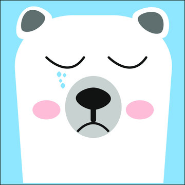 Image of a polar bear or white bear is a species of carnivorous mammal of the bear family.This drawing represents sadness