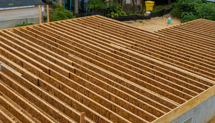 A pattern of floor joist in a new construction - obrazy, fototapety, plakaty
