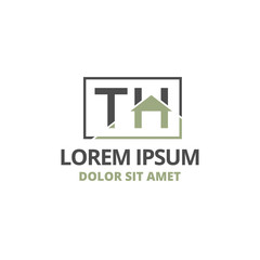 vector illustration initial letter t and h with roof icon logo construction design solid color
