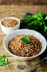 Buckwheat porridge with fresh parsley leaves