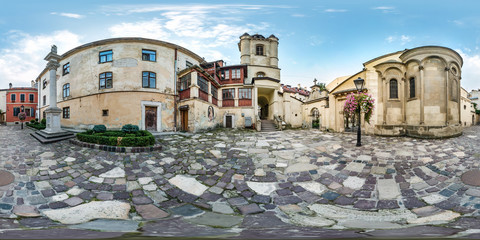  full seamless spherical hdri panorama 360 degrees angle view narrow courtyard near chapel temple...