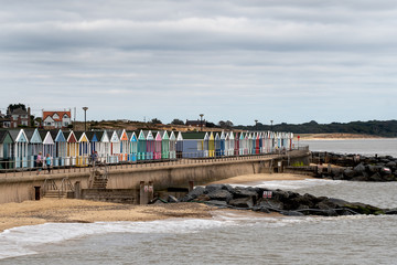 Fototapeta na wymiar Beach huts located in Southwold, Suffolk