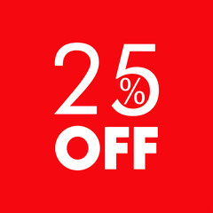 Logotipo con texto 25 por ciento con OFF horizontal en fondo rojo
