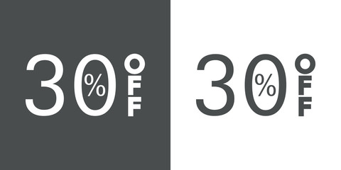 Logotipo con texto 30 por ciento con OFF vertical en gris y blanco