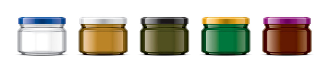 Set of Colored Glass Jar. 