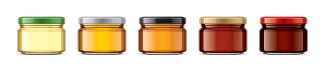Set of Glass Jar with Honey. 