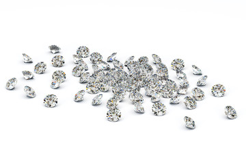 Round cut diamonds scattered on white background