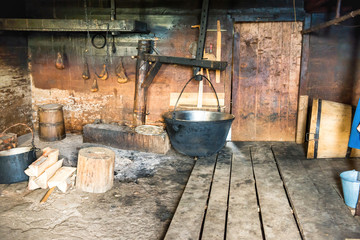 Dairy creamery with homemade cheese equipment in village house