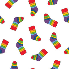 seamless background of multi-colored socks with patterns and stripes.