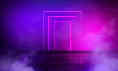  Ultraviolet abstract light. Diode tape, light line. Violet and pink gradient. Modern background, neon light. Empty stage, spotlights, neon. Abstract light.