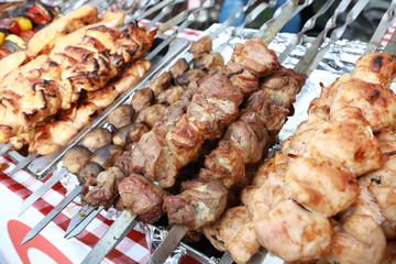Pork and veal kebabs on skewers