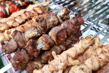Various kebabs on skewers