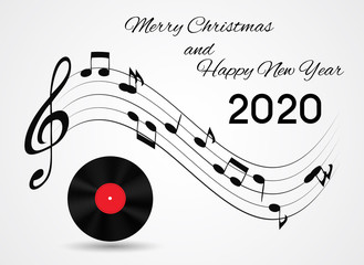 2020 Happy New Year and Merry Christmas on Abstract music Background. Vector Illustration