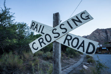 Hand painted rail road crossing sign