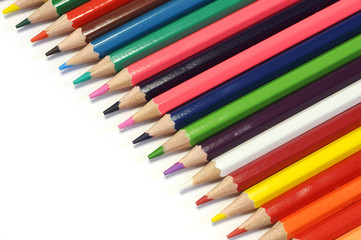 Color pencils isolated on white background. Close up. selective focus.