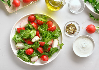 Radish salad with lettuce leaves