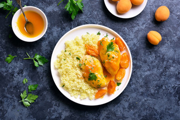 Chicken breasts in apricot sauce and couscous