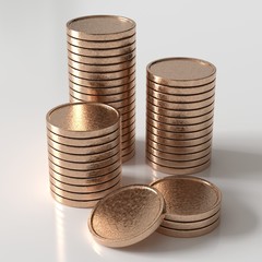 stacks of coins isolated on white background