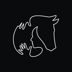 Stylish horse silhouette and man