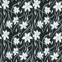 Daffodil flowers seamless pattern. eps10 vector illustration. hand drawing