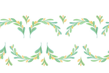 A repeat pattern of Christmas plants, linear border, symbol of holiday season
