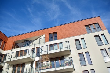 Modern European residential apartment buildings quarter. Abstract architecture, fragment of modern urban geometry.
