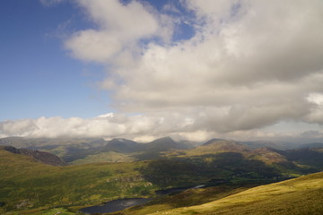 High Mountain Range with Brilliant Blue Sky and Clouds - Wales UK