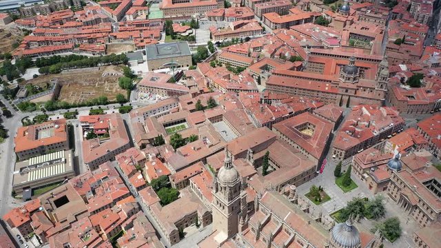 Aerial cityscape of medieval Spanish city Salamanca 