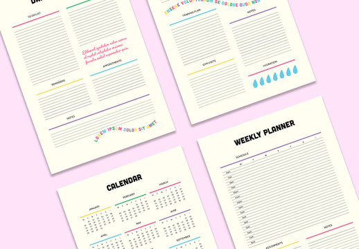 Personal Planner Layout with Multicolored Accent Elements
