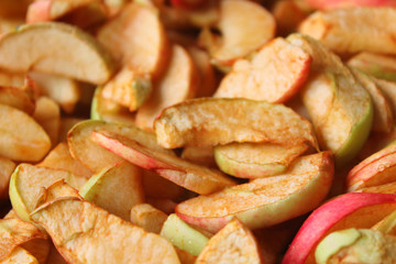 Sliced dry apple slices. Close-up. Background. Texture.