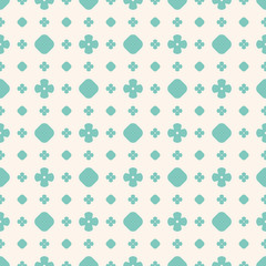 Simple vector seamless pattern. Polka dots, circles, flowers. Green and beige