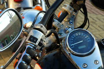 Motorcycle steering, close-up.