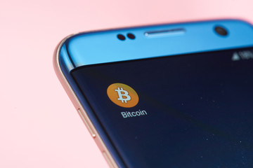 Bitcoin icon on mobile screen