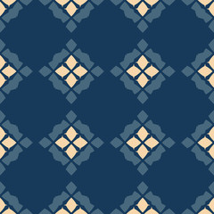 Vector geometric seamless pattern. Folk ornament. Deep blue, teal and yellow