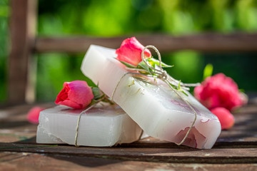 Ecological and handmade rose soap wrapped in a string